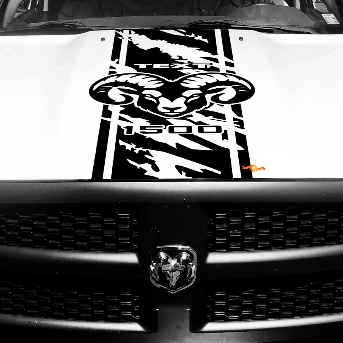Pegatina de vinilo con franja personalizada desgastada y logotipo Hemi para capó Dodge Ram 1500