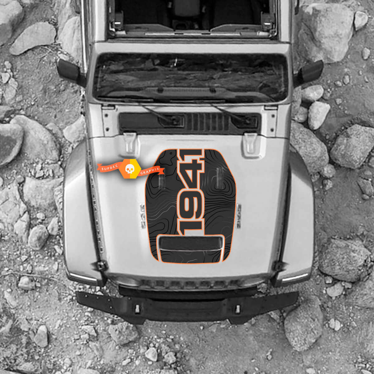 Capó para 2021 2022 2023 Jeep 1941 edición de mapa topográfico Wrangler Rubicon pegatina gráficos vinilo SupDec diseño
