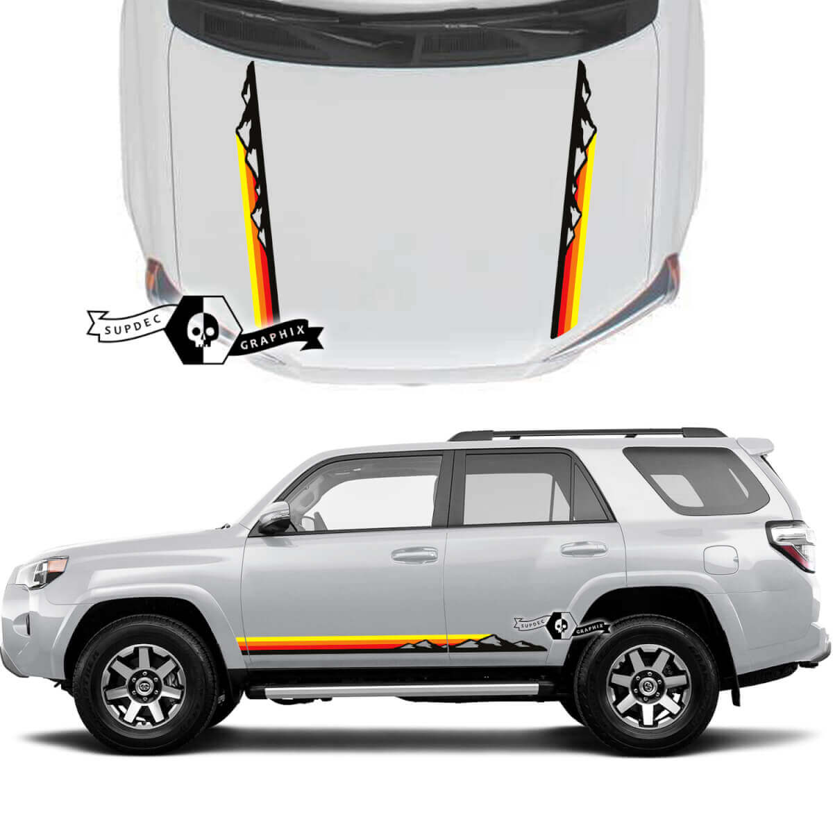 Par 4Runner 2023 Side Door Hood Old School Sunset Vinilo Montañas Calcomanías rayas Pegatinas para Toyota 4Runner TRD Kit
