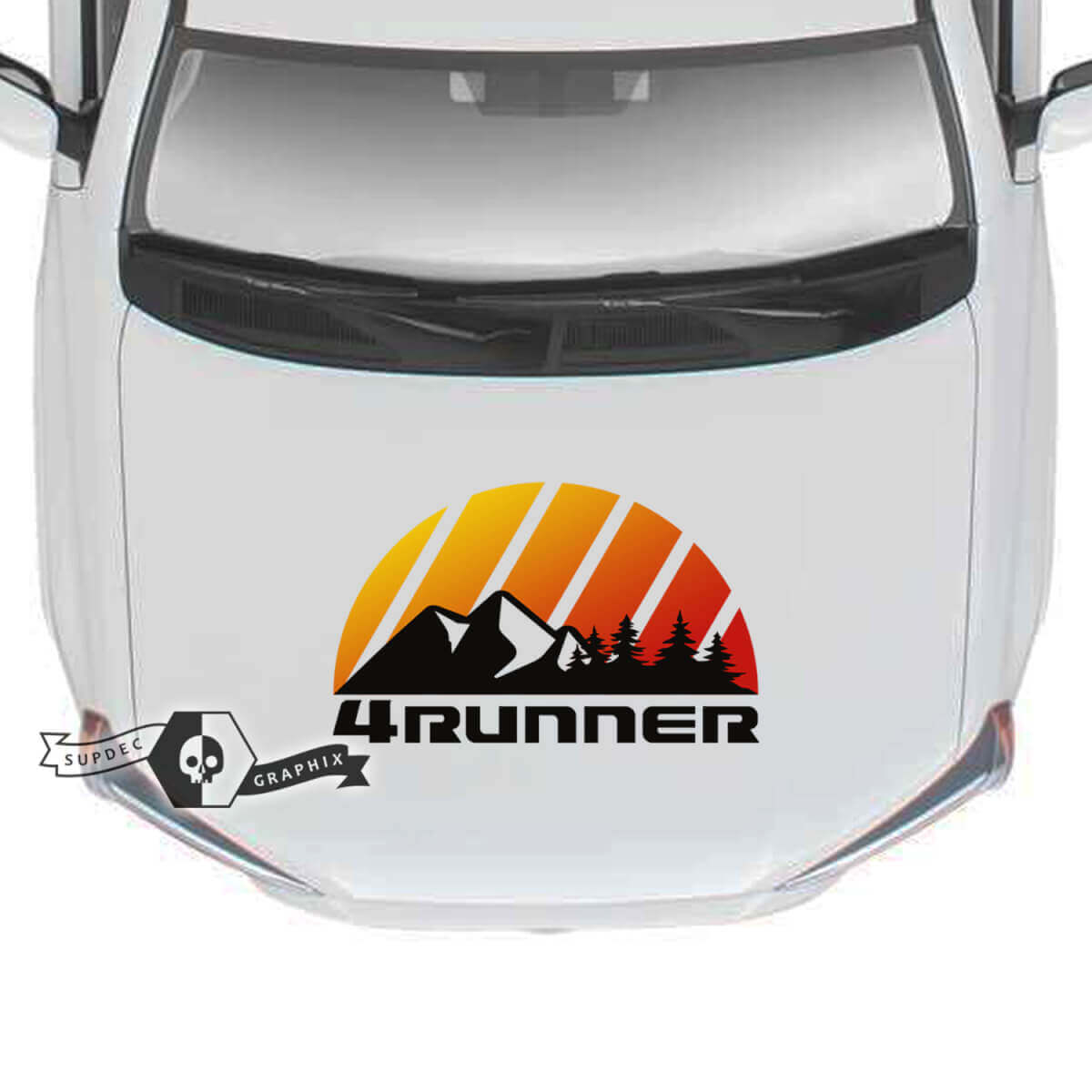 Hood 4Runner 2023 Old School Sunset vinilo montañas bosque calcomanías pegatinas para Toyota 4Runner TRD colores
