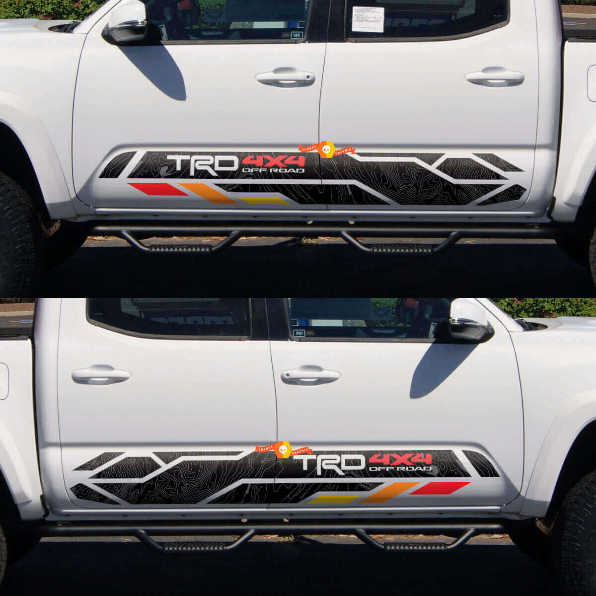 Calcomanía de vinilo topográfica Off Road TRD 4x4 para la puerta lateral de Toyota Tacoma 2005-2020