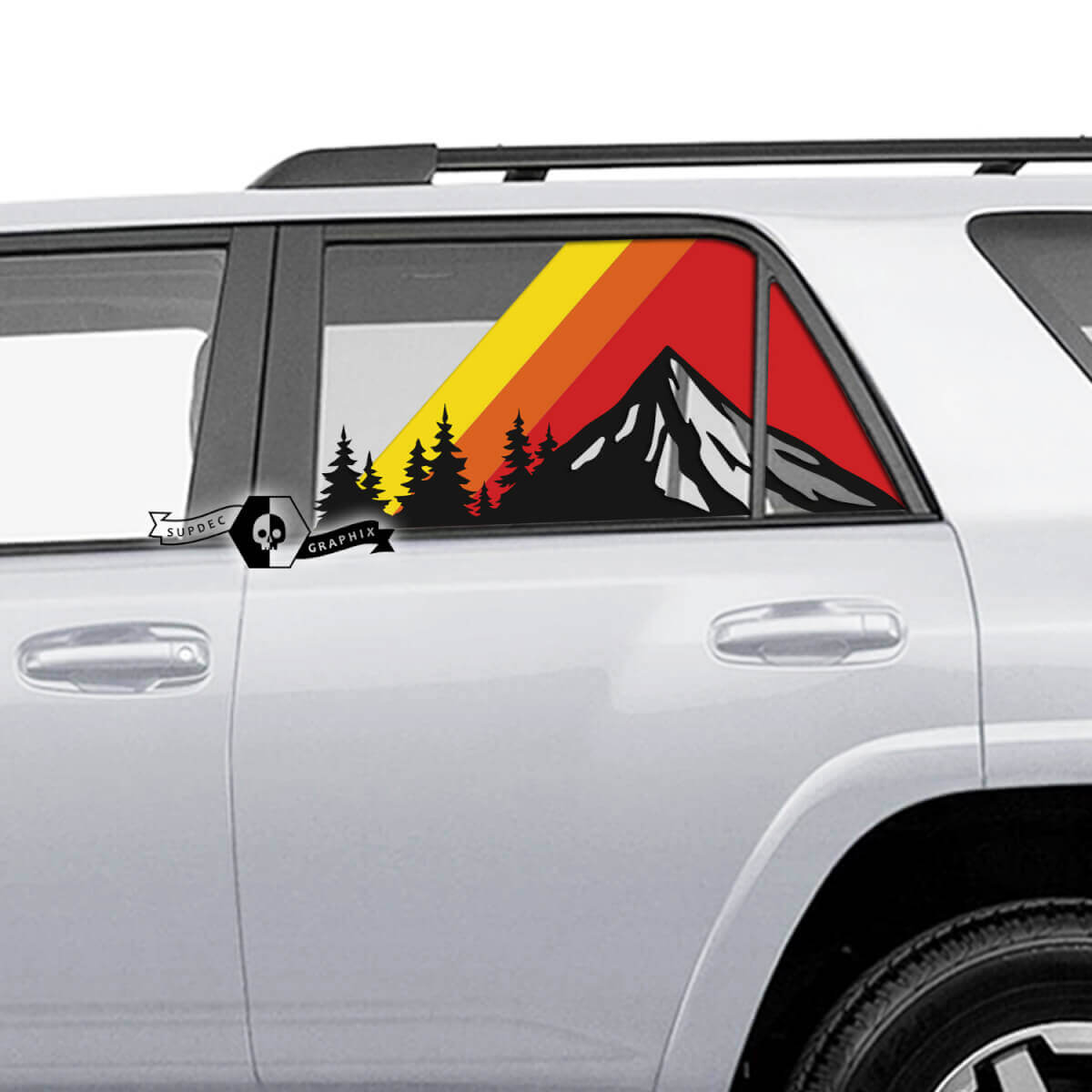 Calcomanía de vinilo con rayas vintage al estilo de bosque y montañas para ventana trasera para Toyota 4Runner