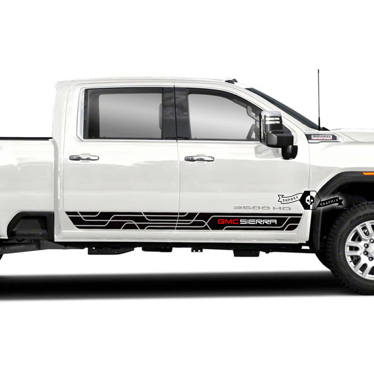 Calcomanía Vinilo de Rayas Laterales Geométricas con Letra GMC Sierra para GMC Sierra
