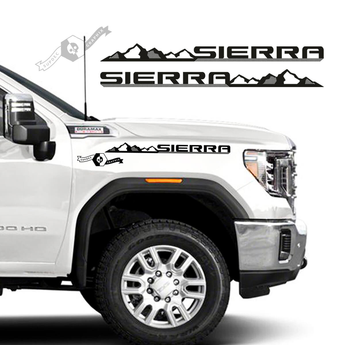 Par GMC Sierra 2500HD 2022 2023 Montañas Side Hood Fender Vinilo Calcomanía de rayas para GMC Sierra Graphics
