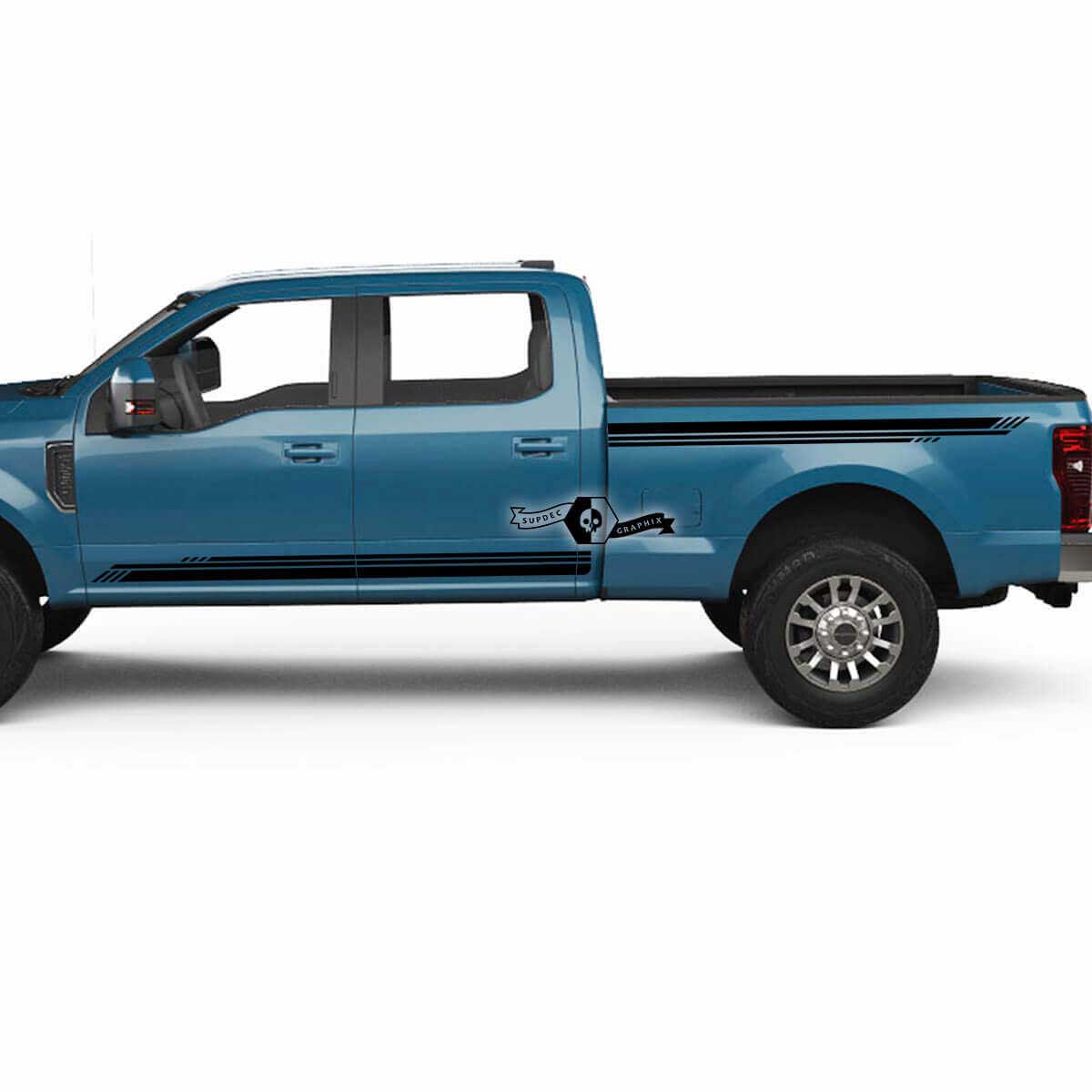 Par Musclecar Super Duty 2023 Rocker Panel Stripes Body Doors Bed Line Fender Calcomanías Pegatinas laterales Gráficos Vinilo 2 colores
