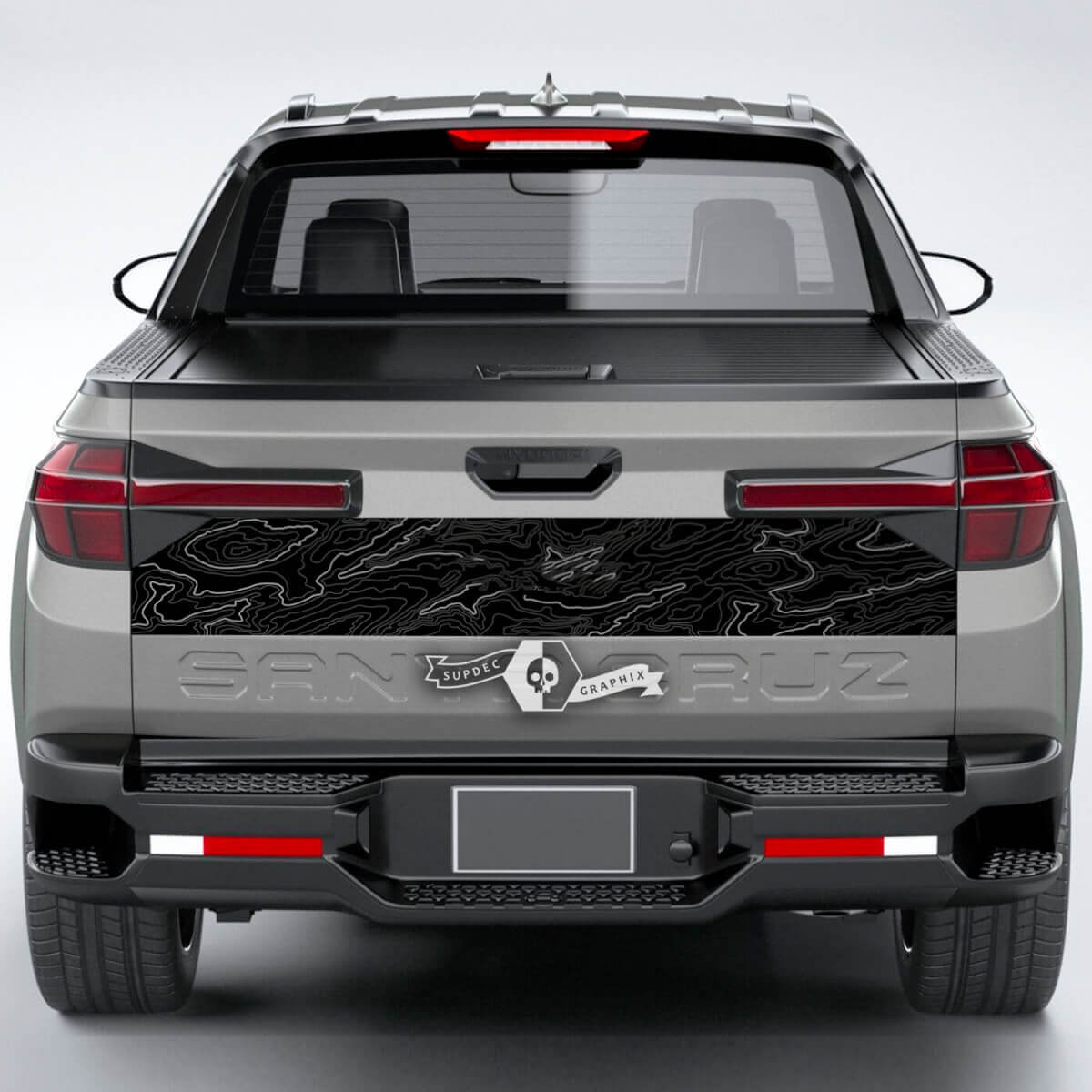 Mapa topográfico de líneas traseras, calcomanía de vinilo para portón trasero, gráficos aptos para Hyundai Santa Cruz 2023
