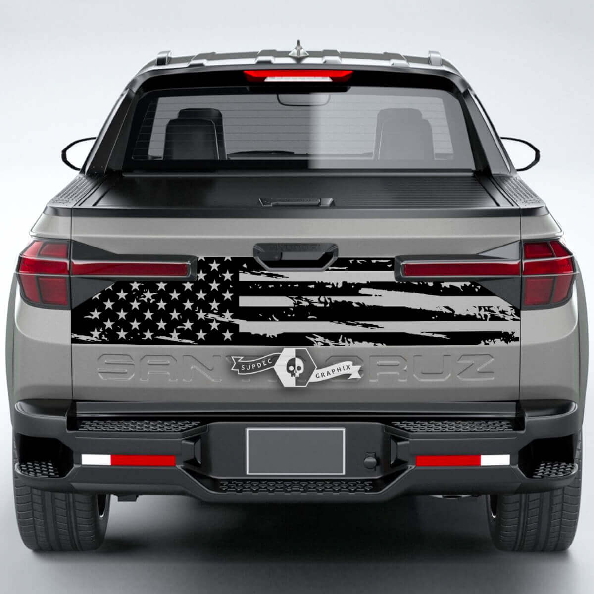 Calcomanía de vinilo para portón trasero con bandera de EE. UU. desgastada para Hyundai Santa Cruz 2023