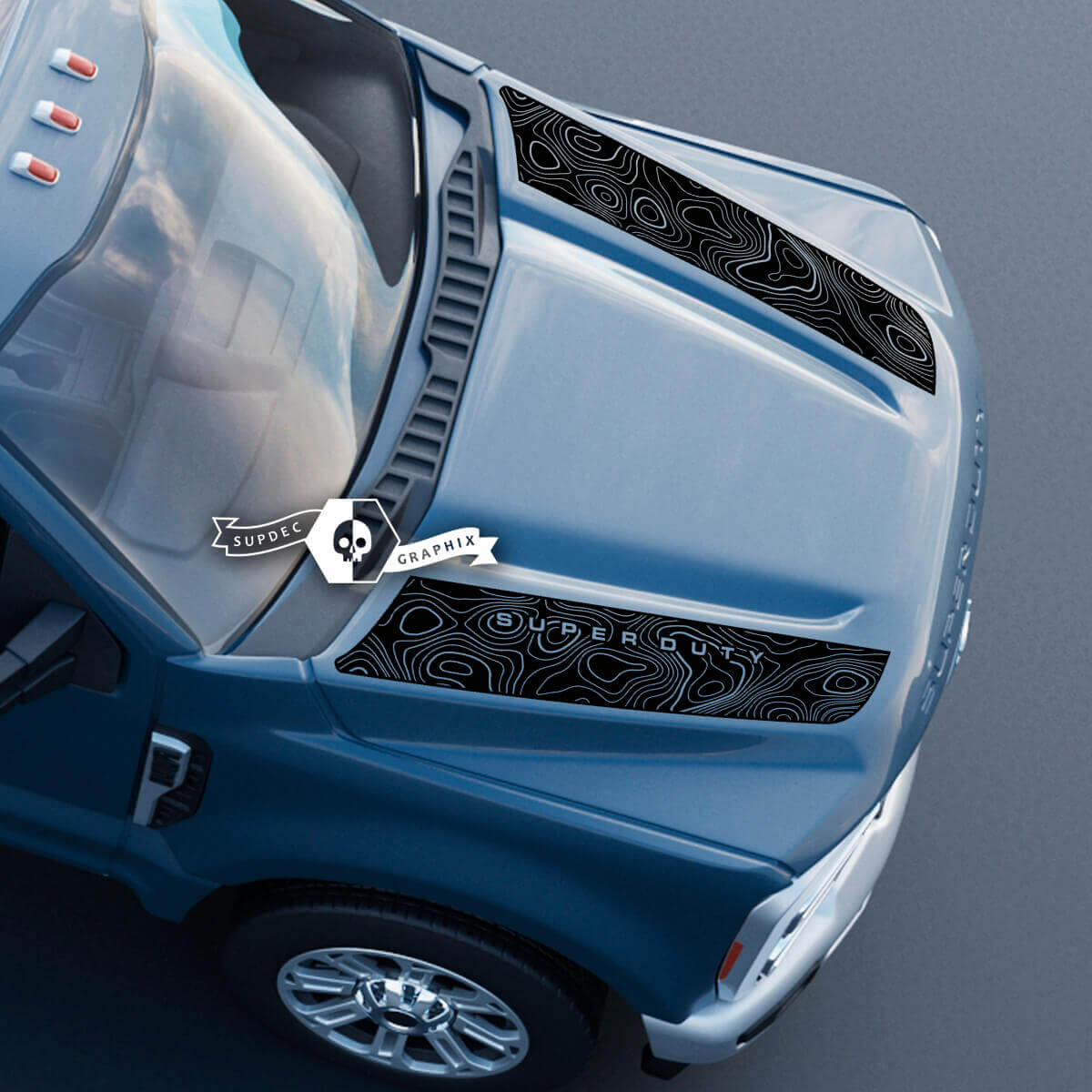 Capó Ford Super Duty 2023 +Up Dual Topographic Map Topo Calcomanías Pegatinas Gráficos Vinilo
