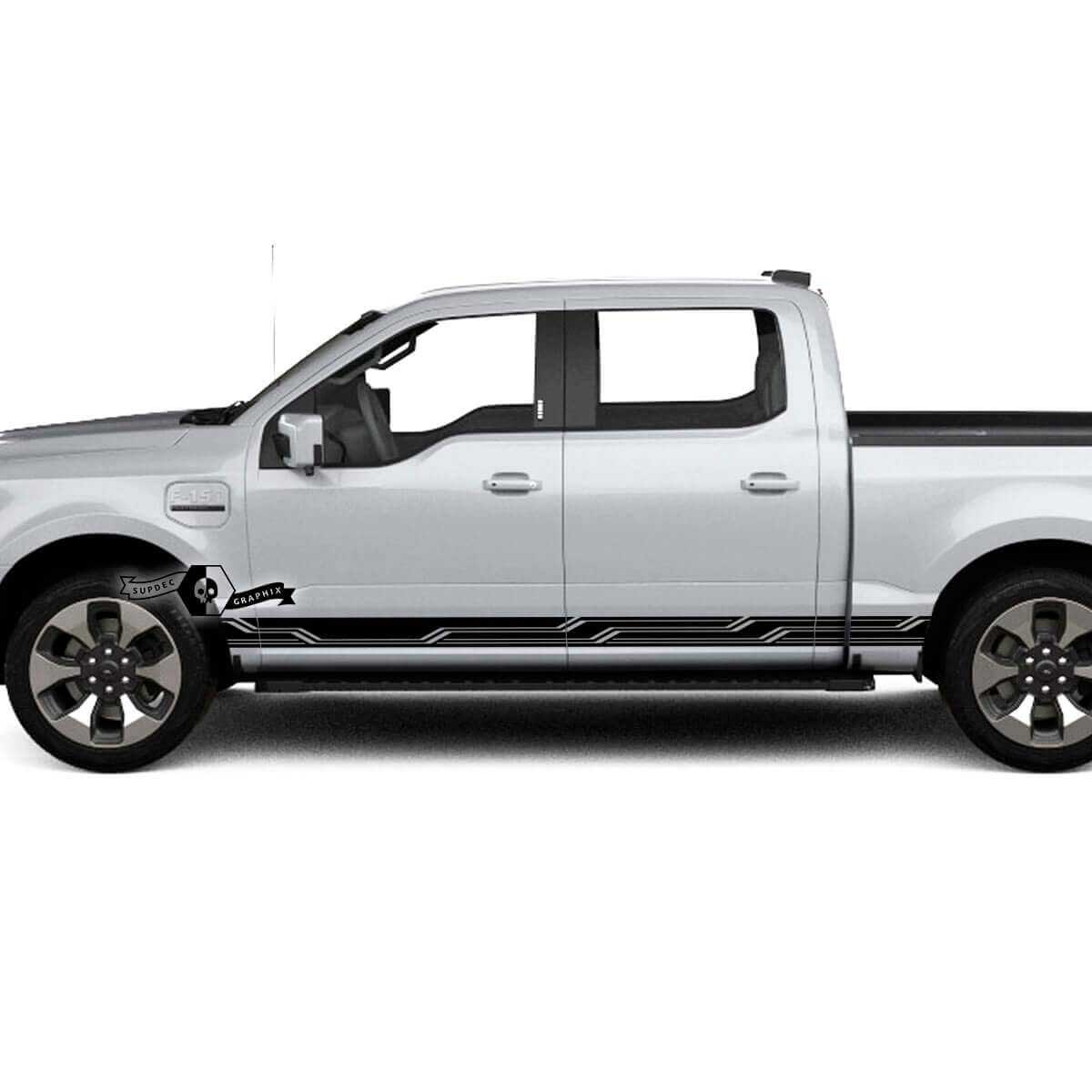 Par Musclecar truck Lightning 2022 2023 Rocker Panel Geometry Stripes Body Doors Calcomanías Pegatinas laterales Gráficos Vinilo
