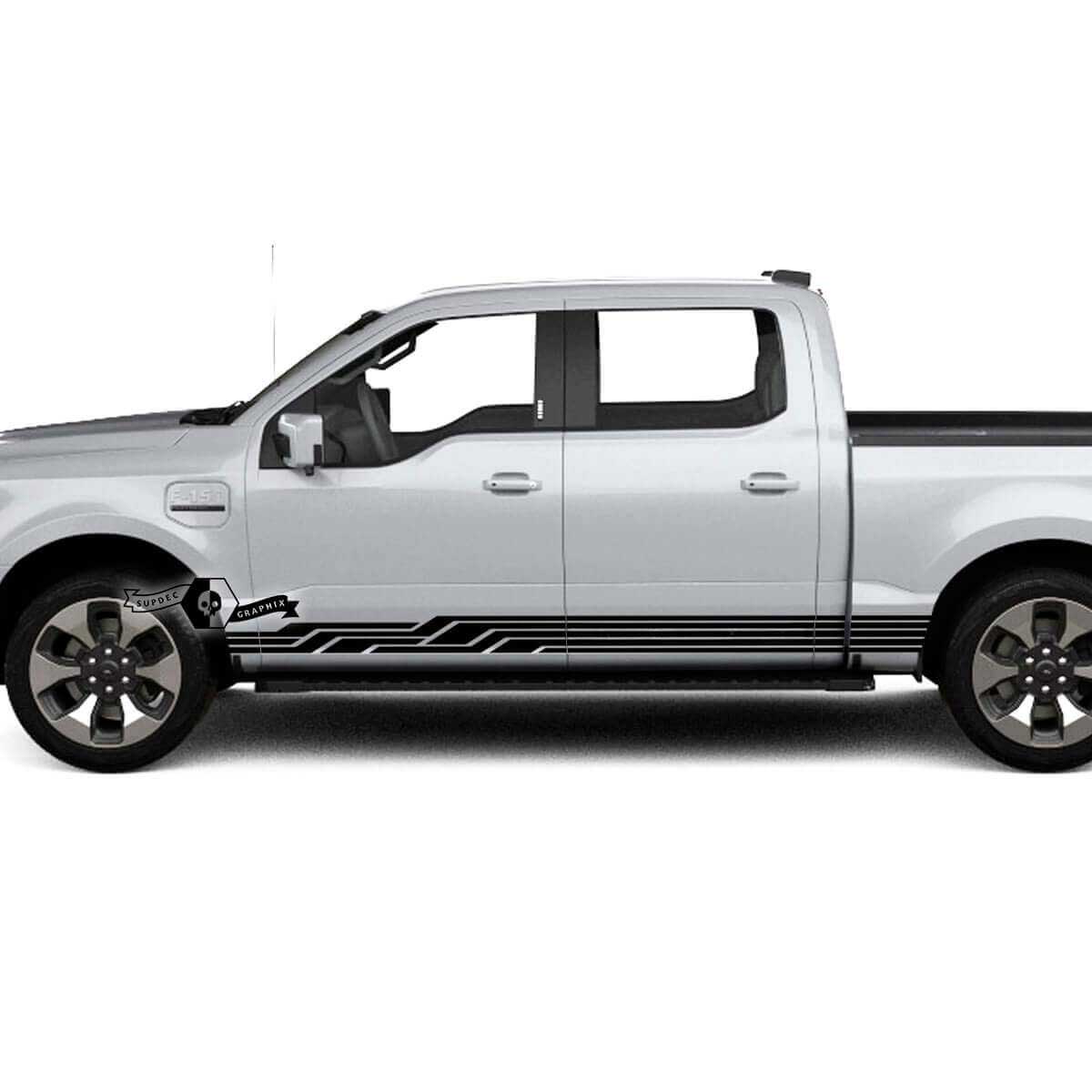 Par Musclecar truck Lightning 2022 2023 Panel basculante Geometría Línea Rayas Cuerpo Puertas Calcomanías Pegatinas laterales Gráficos Vinilo

