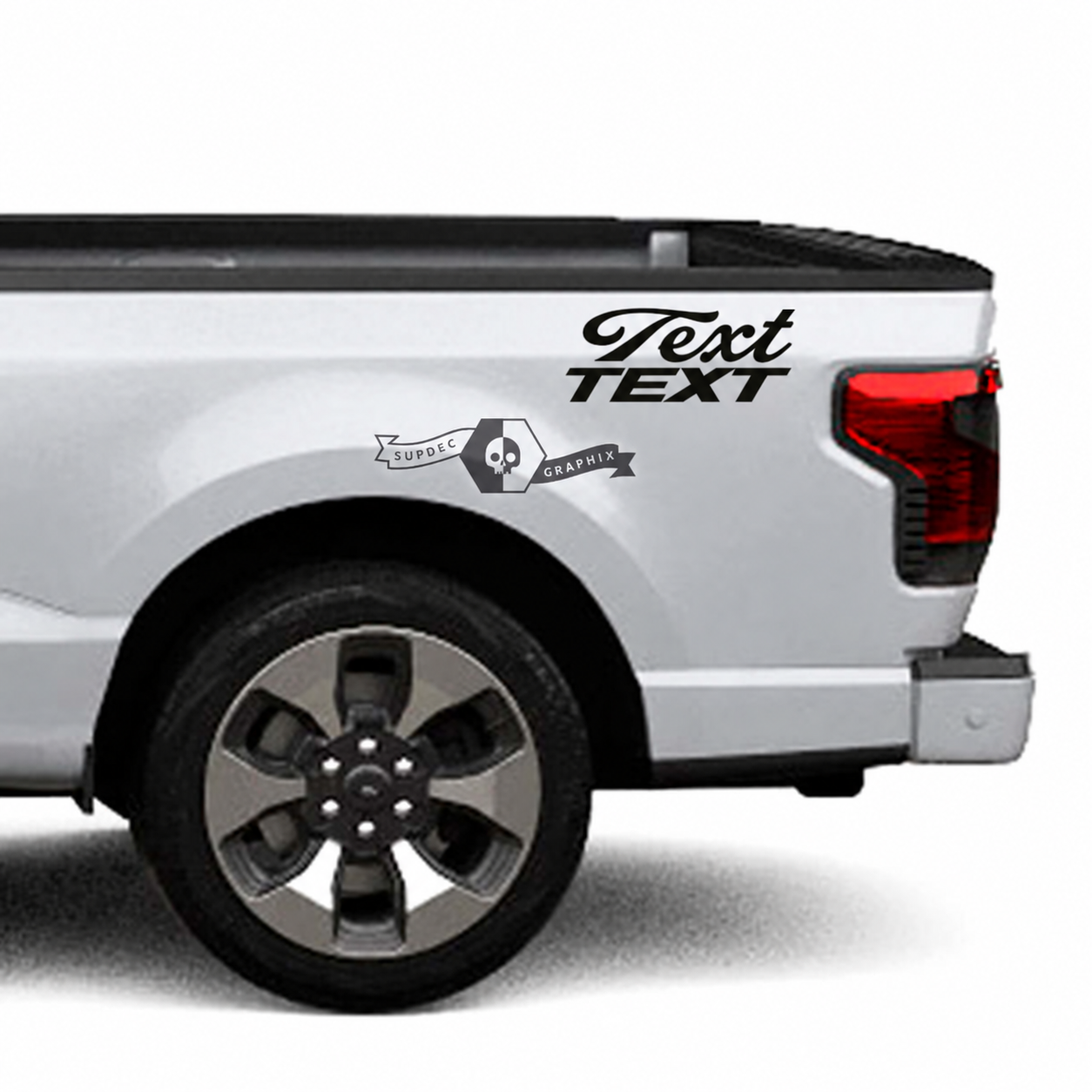 Text Script and TEXT Block Pair Lateral de la caja Adhesivo de vinilo para Ford F-150 Lightning