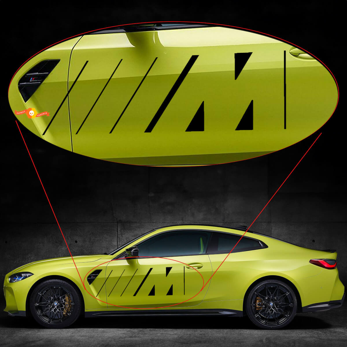 2x Calcomanía de vinilo para puertas con líneas de logotipo M para BMW M4 M3 G82 G83
