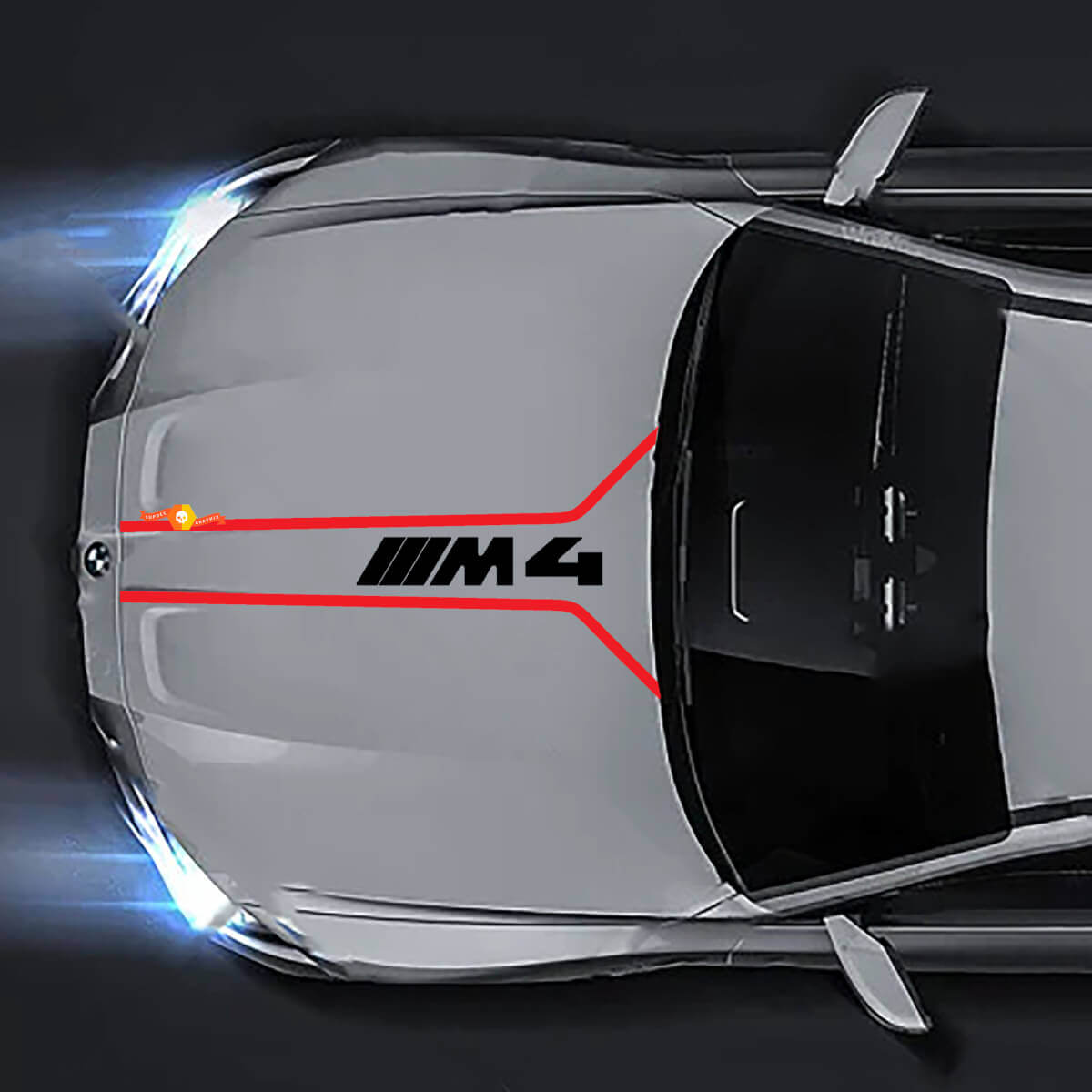 Línea de capó de rendimiento M Performance de BMW M4 G82 G83 calcomanía de vinilo con logo M4

