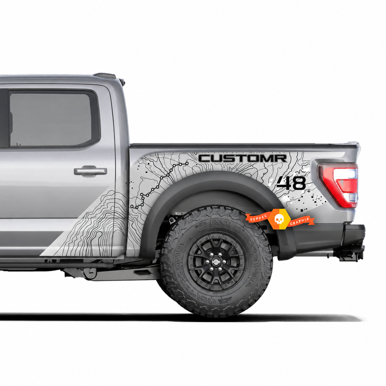 CUSTOMR Topographic Map Splash 48 — Pegatina de vinilo (lateral de caja) para Ford F-150 Tremor 2022-2026