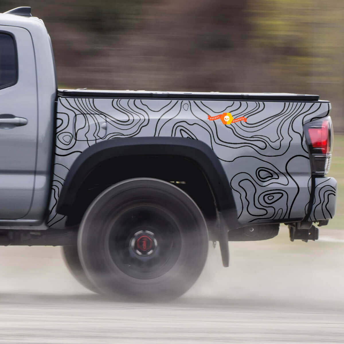 2x área de la cama Toyota Tacoma contorno del mapa topográfico Topo Wrap vinilo calcomanías pegatina gráfica
