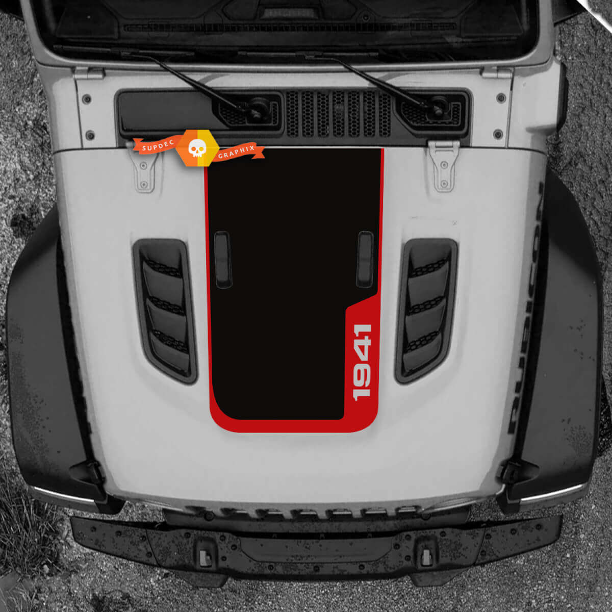 Gráficos adhesivos de vinilo para capó 1941 2 para Jeep Wrangler Rubicon 2 colores