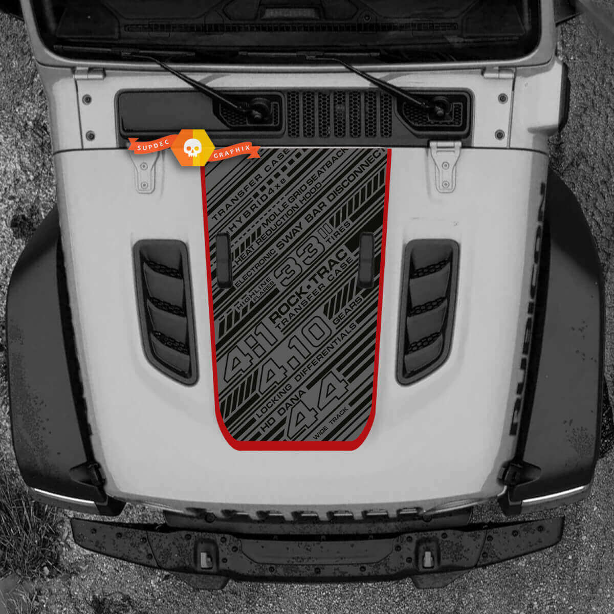 Hood Jeep RUBICON Wrangler Vinilo 2018 + Up Banner Calcomanía Etiqueta Gráficos
