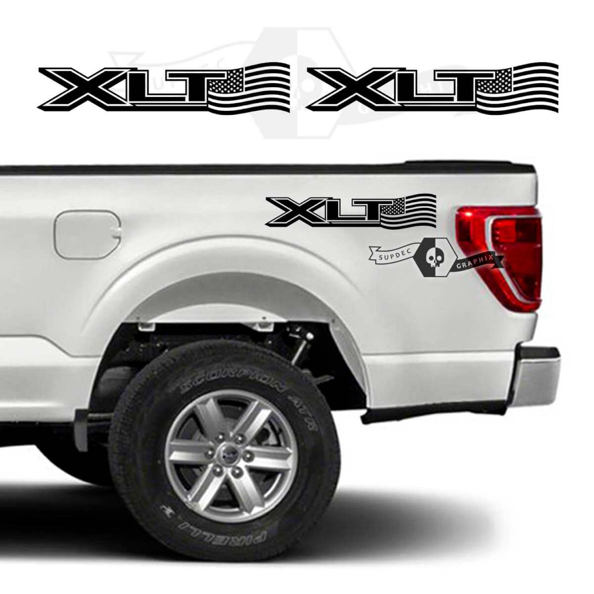 Juego de vinilos con bandera de EE. UU. para cabecera XLT de camioneta Musclecar XLT