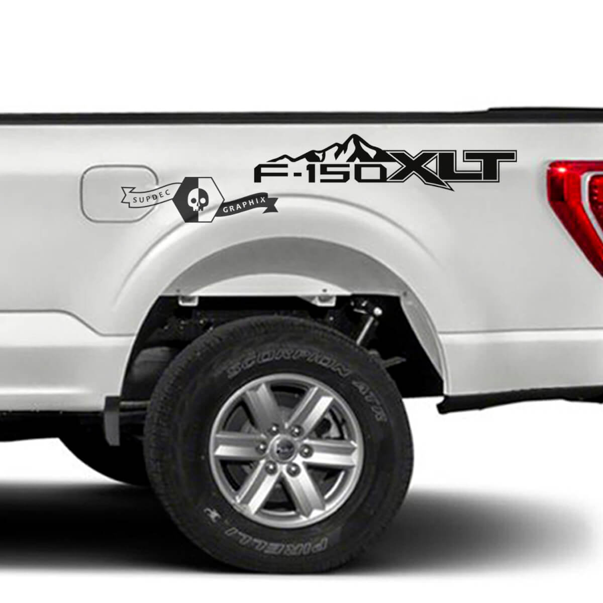 Par Ford F-150 XLT 2023 Cama Logo Montañas Guardabarros Gráficos Etiqueta adhesiva lateral
