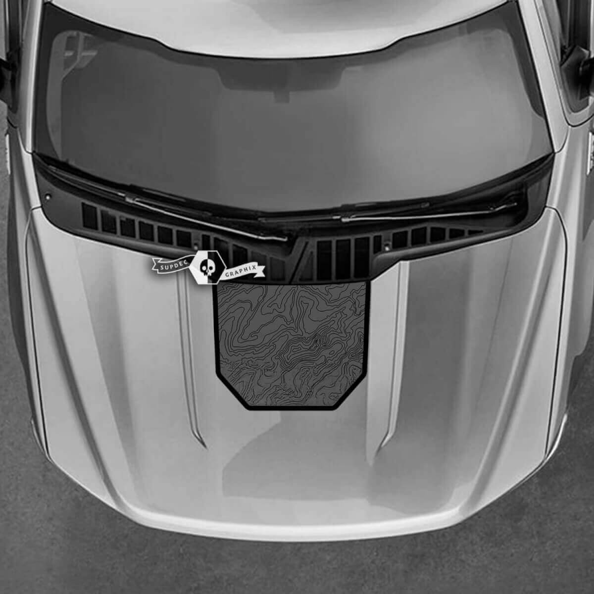 Musclecar Maverick 2022 Calcomanías gráficas Capó Mapa topográfico Topo Maverick Pegatinas 2 colores
