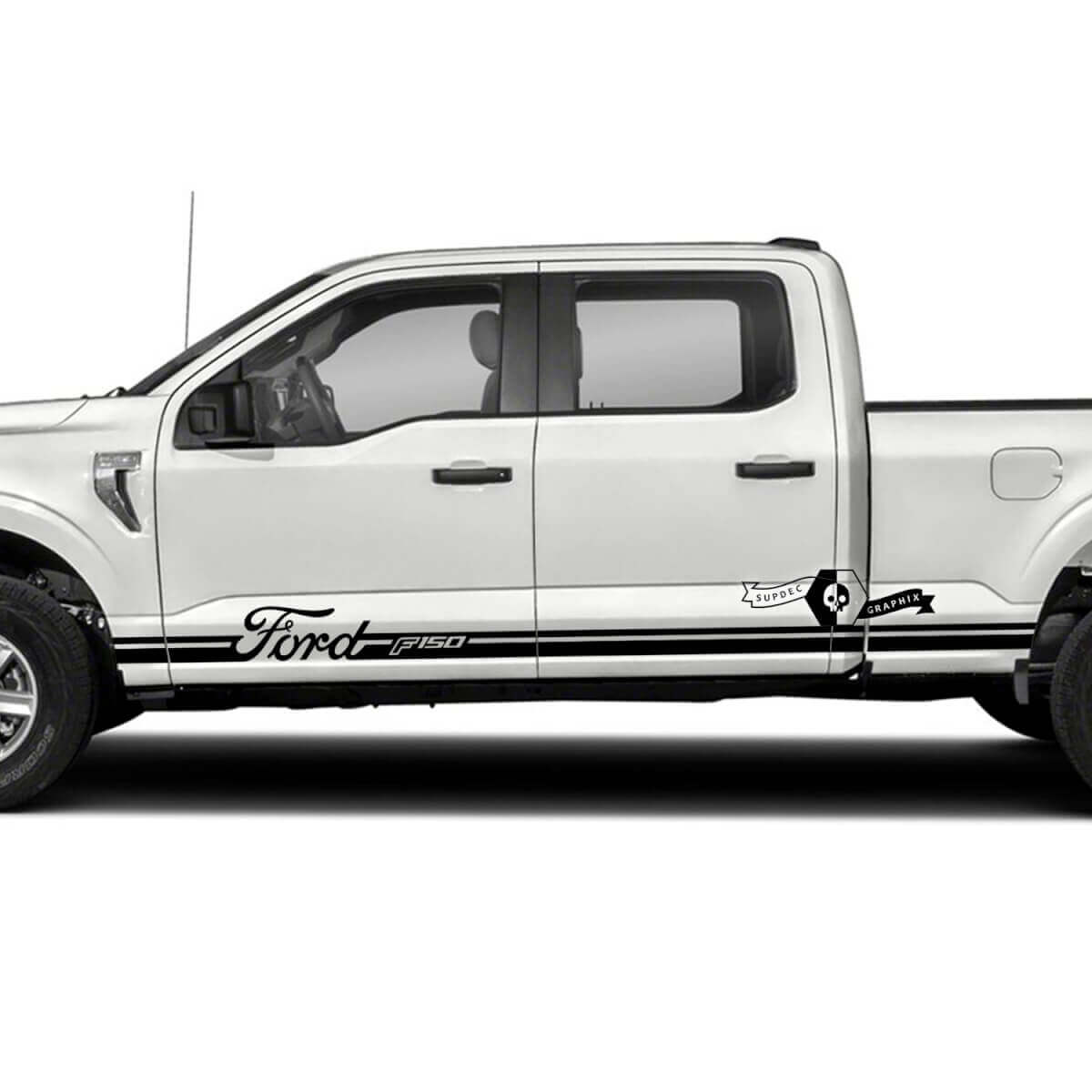 Par Ford F-150 XLT Bed Rocker Panel Stripe F-150 Logo Graphics Calcomanías laterales pegatinas
