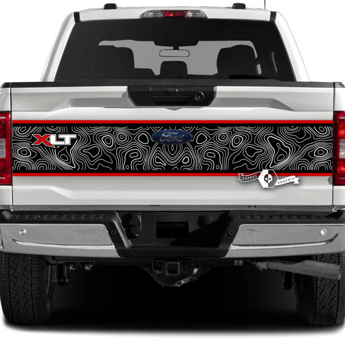 Ford F-150 XLT Tailgate Splash Mapa topográfico Gráficos Calcomanías laterales Pegatinas 3 colores
