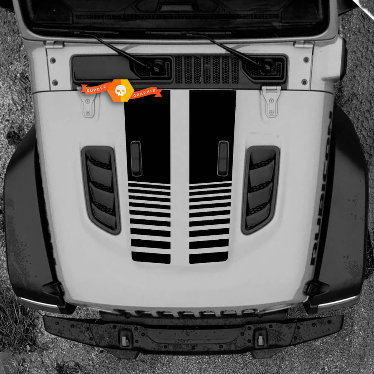 Hood Jeep RUBICON Wrangler JL Vinilo Banner Líneas Calcomanía Etiqueta Gráficos
