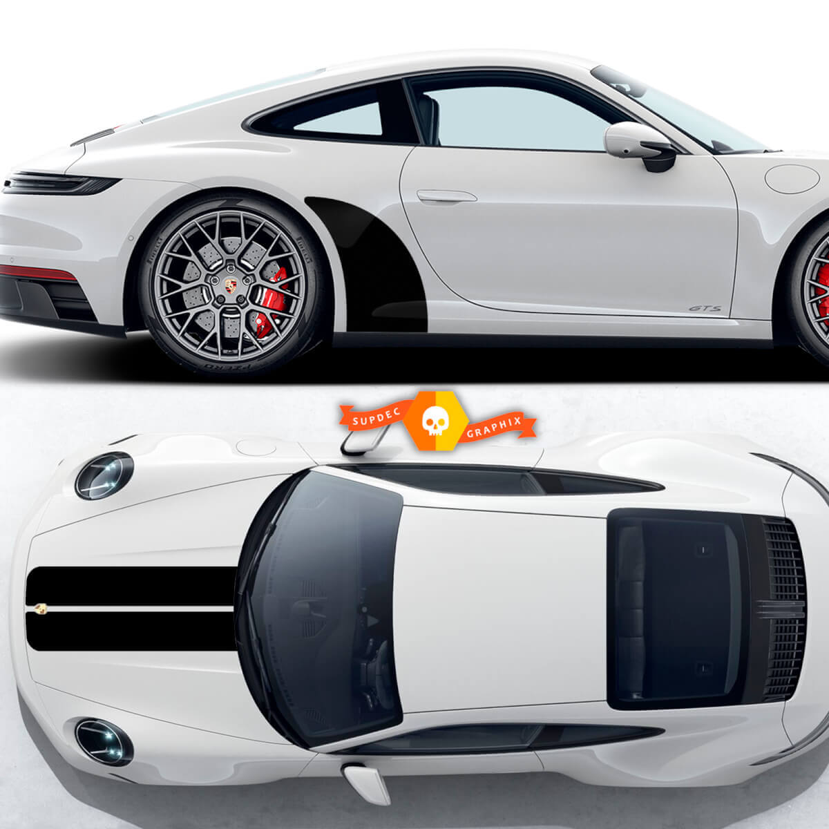 Calcomanía adhesiva vinilo de franjas de acento para capó lateral Porsche 911