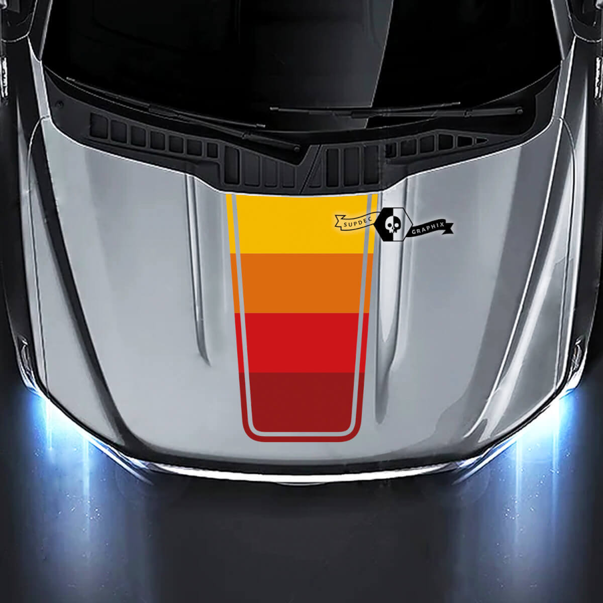 Conjunto de colores del capó Ford F-150 XL XLT STX LARIAT con gráficos de montañas y calcomanías laterales.
