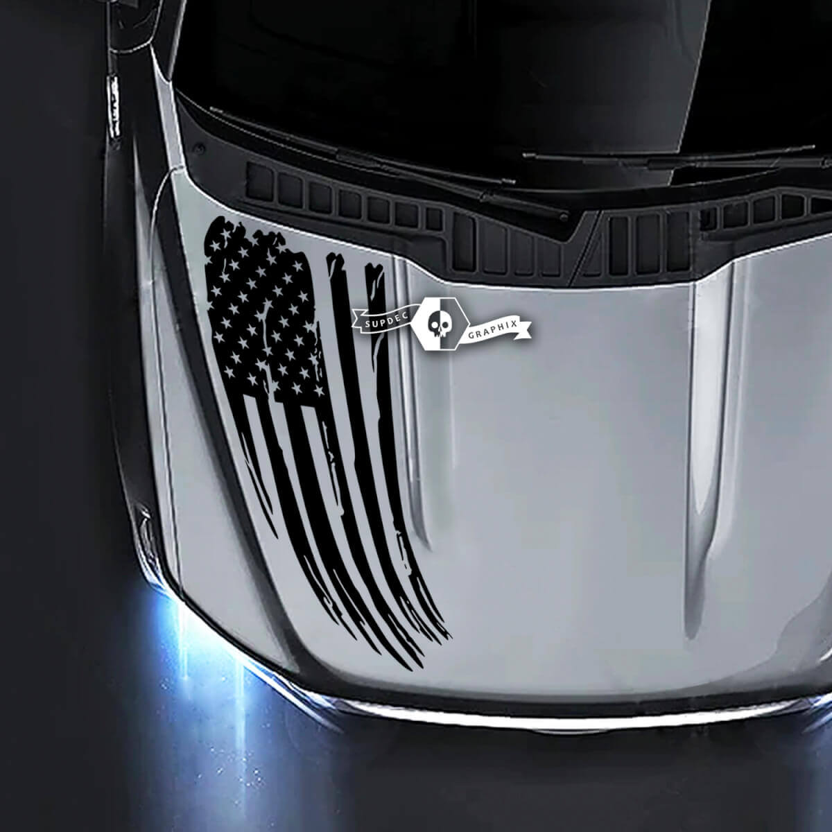 Ford F-150 XL XLT STX LARIAT Hood Destroyed Flag USA Calcomanías gráficas laterales Pegatinas
