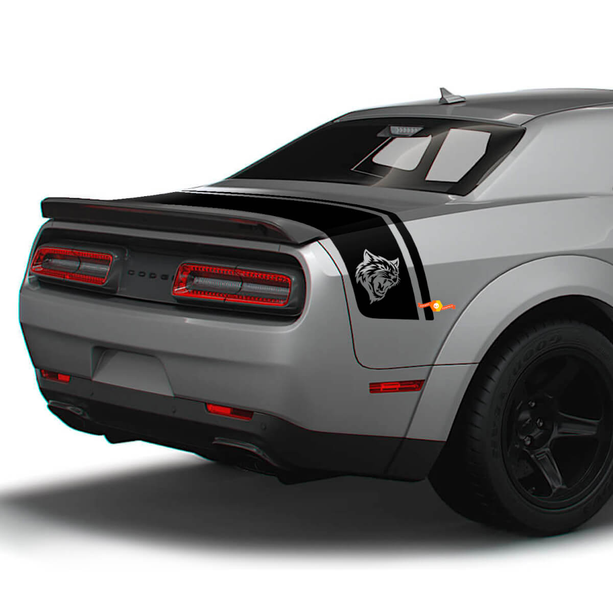 Calcomanías de vinilo para maletero trasero con franjas dobles y logotipo Wildcat para Dodge Challenger