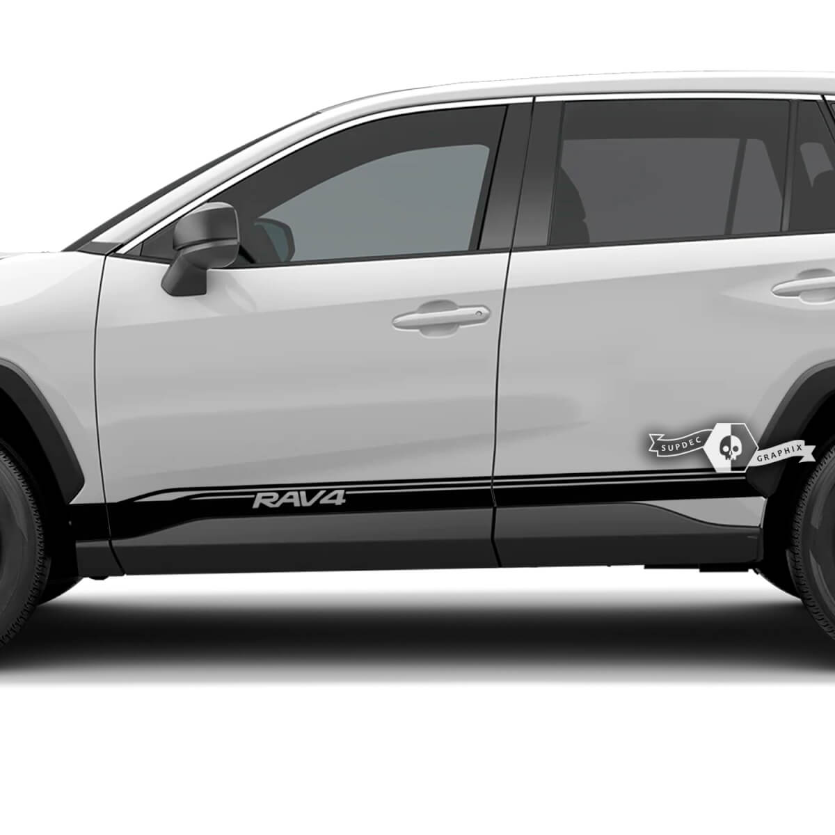 Par de pegatinas con logotipo de panel basculante para puertas laterales de carrocería a rayas para Toyota Rav4
