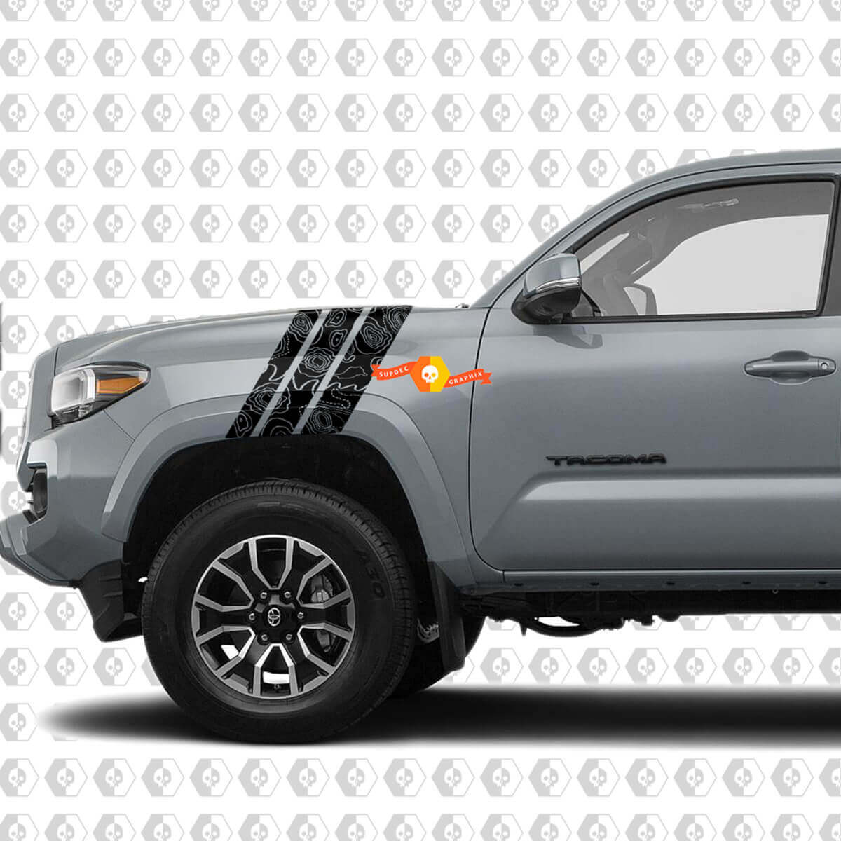 Kit de calcomanías de vinilo de rayas frontales estilo topográfico para Toyota Tacoma 2016-24