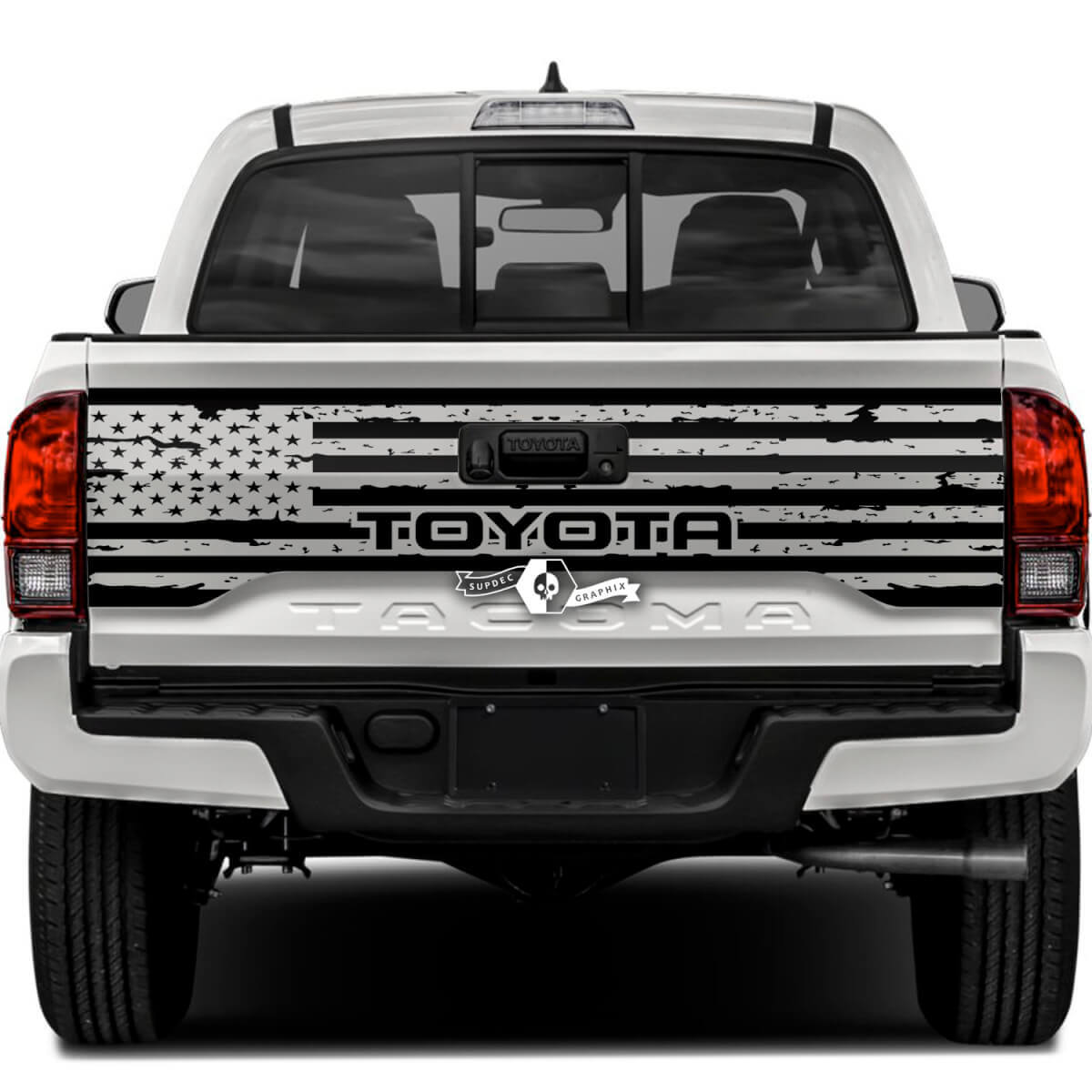 Calcomanía de Vinilo Desgastada con Bandera de USA para Portón Trasero de Toyota Tacoma
