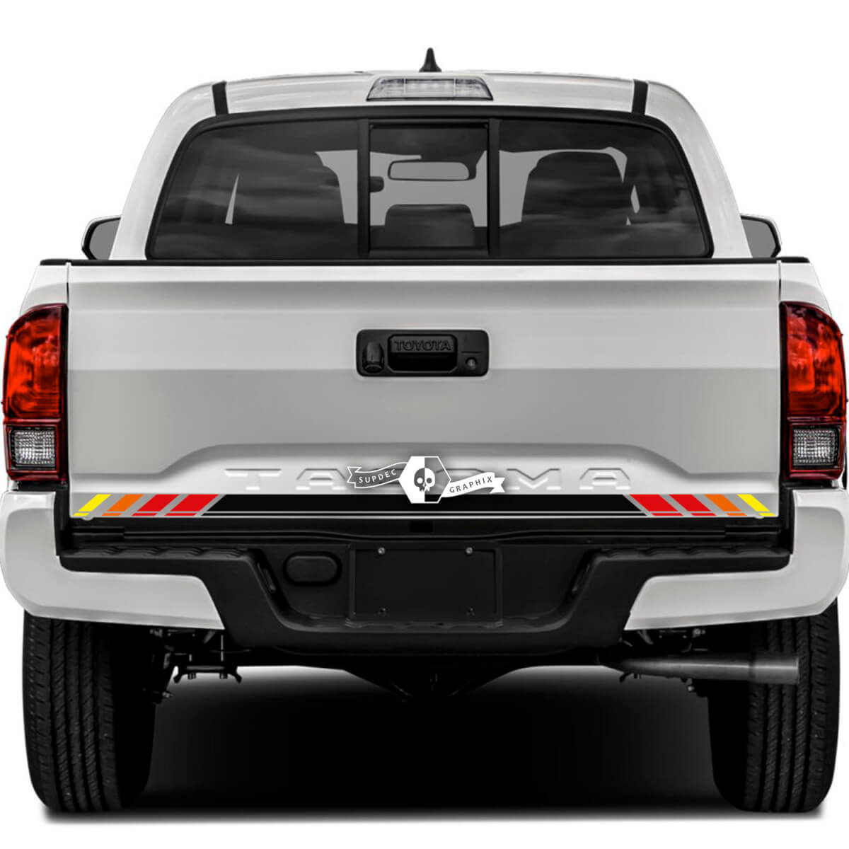 Vinilo adhesivo con raya de portón trasero estilo Old School Sunset para Toyota Tacoma