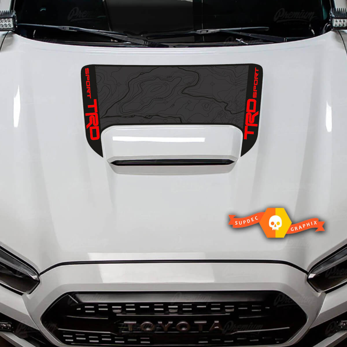 Calcomanía de vinilo para capó TRD Off-Road Sport PRO de Toyota Tacoma con diseño de toma de aire, en 3 colores, gráficos. Años 2016-2024.
