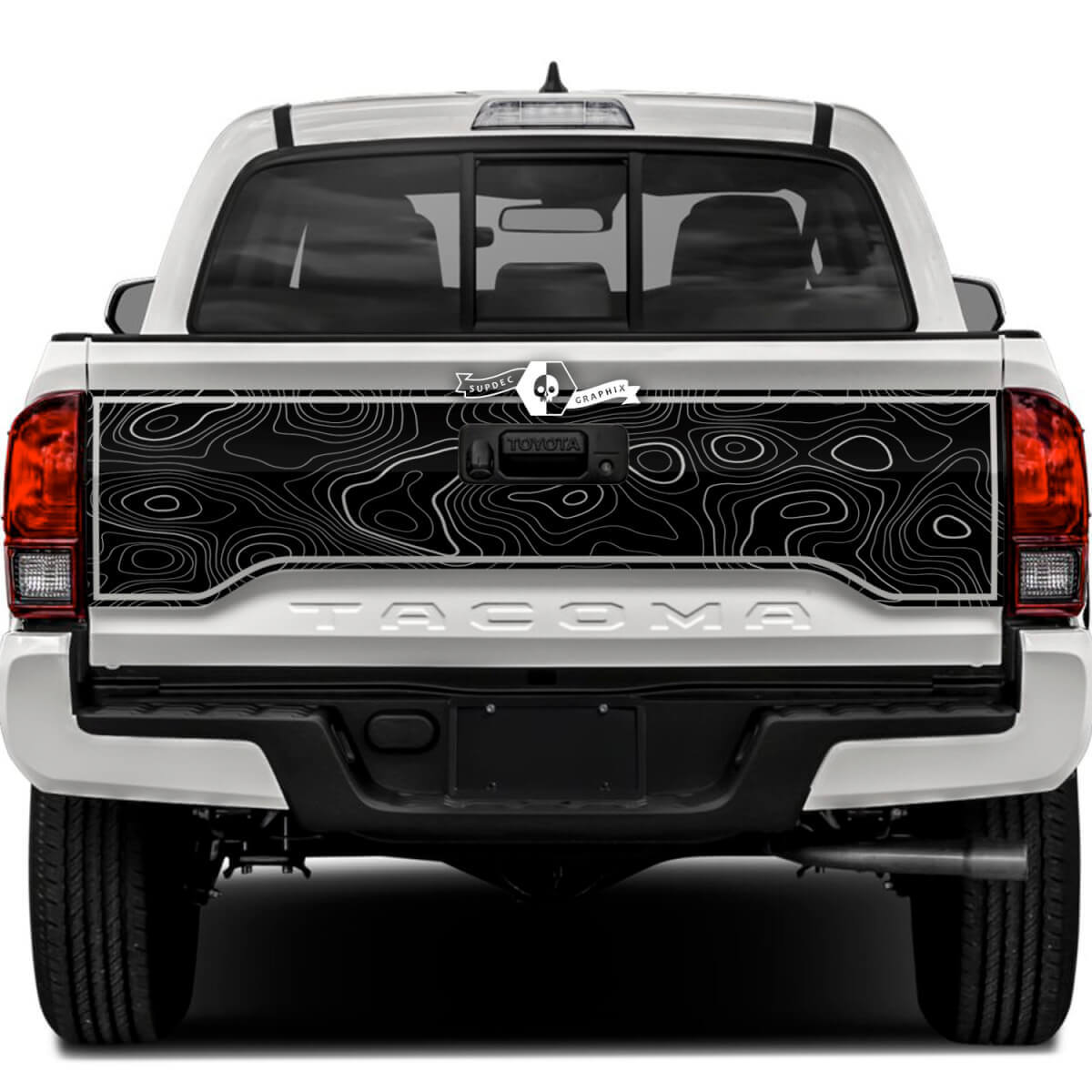 Toyota Tacoma SR5 Puerta trasera Mapa topográfico Topo Calcomanías de vinilo Etiqueta gráfica
