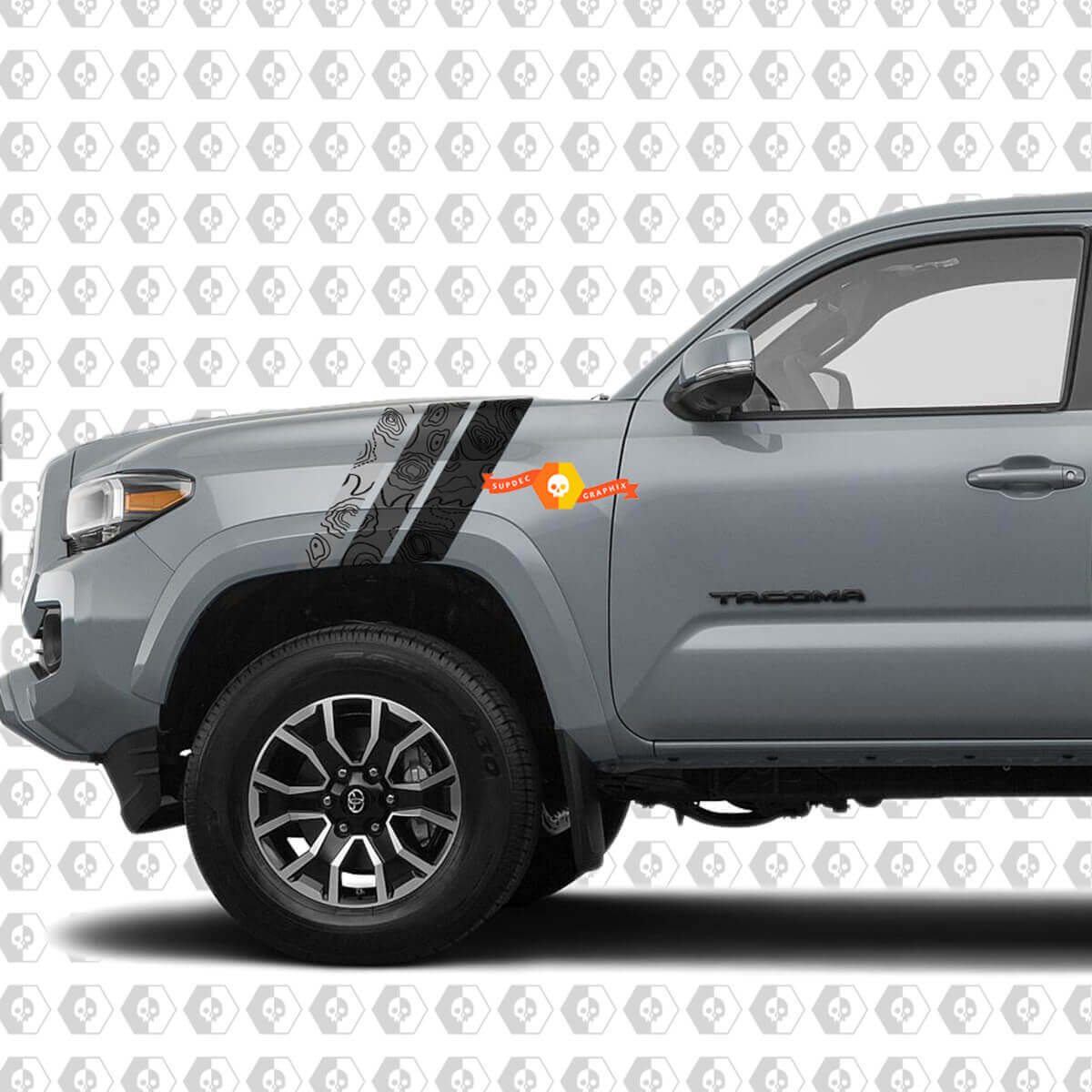 Par de pegatinas de vinilo laterales con mapa topográfico del capó del guardabarros Toyota Tacoma SR5 TRD Stripes
