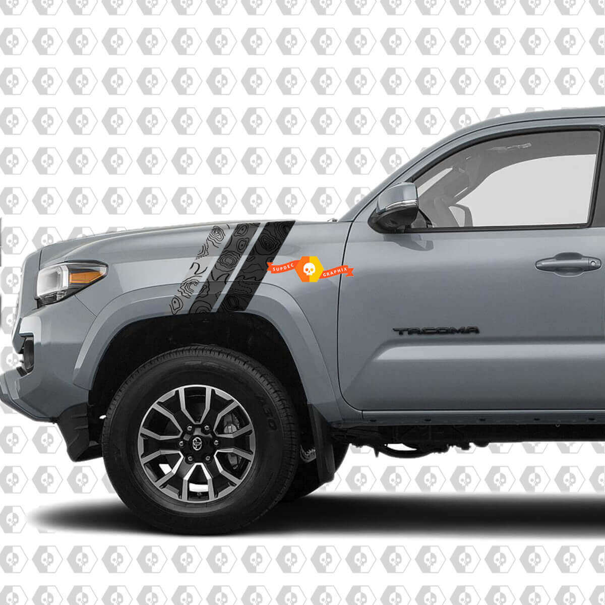 Pegatina de vinilo con franjas estilo mapa topográfico para guardabarros delantero de Toyota Tacoma