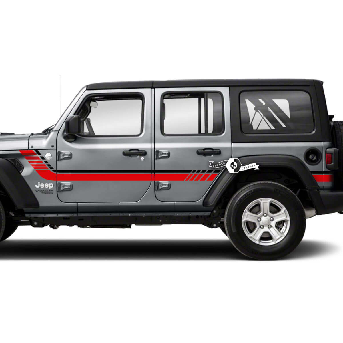 Calcomanía adhesiva de vinilo con franjas laterales a cuadros gemelos para Jeep Wrangler Unlimited