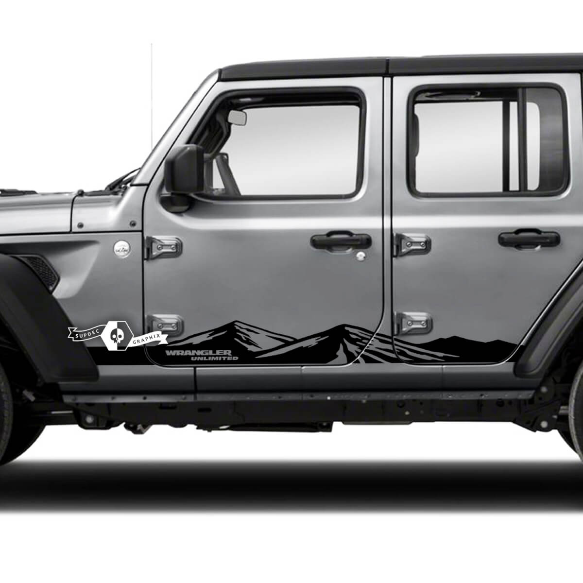 Par Jeep Wrangler Unlimited Door Fender Mountains Logo Side Stripe Vinilo adhesivo calcomanía

