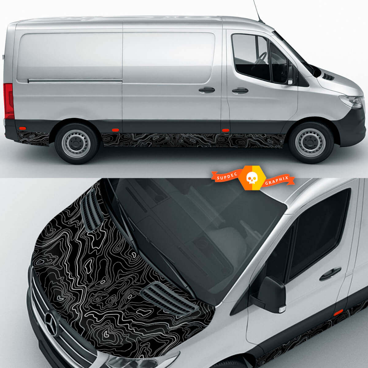 Mapa topográfico Wrap Campa Caperina y panel de balancín lateral para Mercedes Benz Sprinter Vinyl Pegatinas Gráfico de calcomanías
