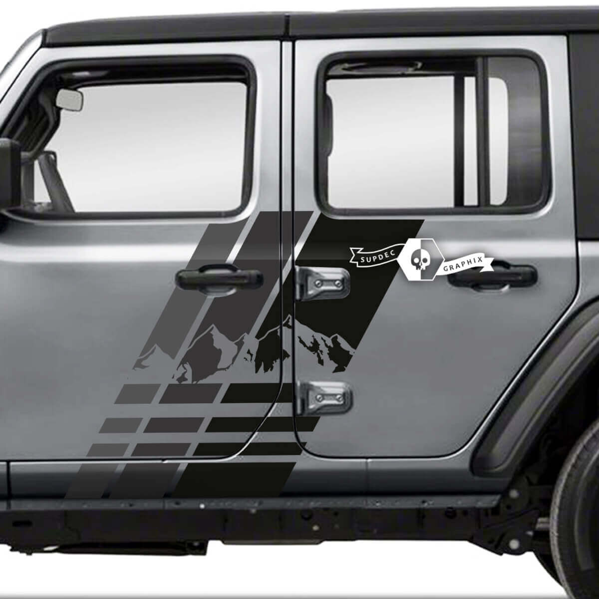 Par de pegatinas de vinilo de franjas laterales para puertas Mountain para Jeep Wrangler Unlimited