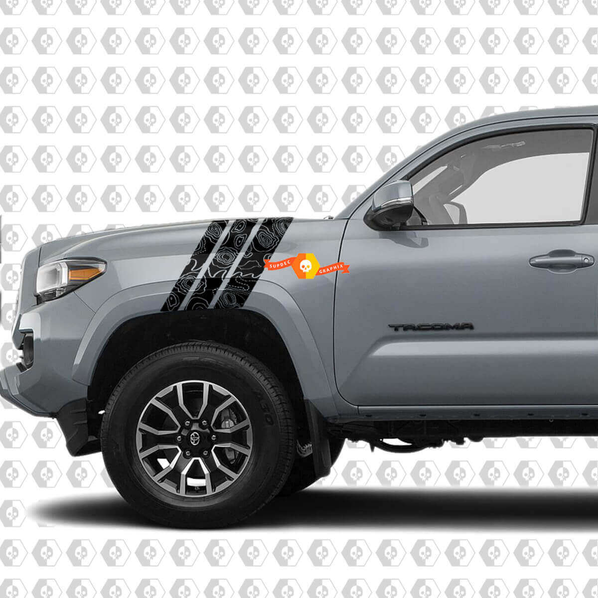Pegatina de vinilo con franjas estilo mapa topográfico para guardabarros de Toyota Tacoma