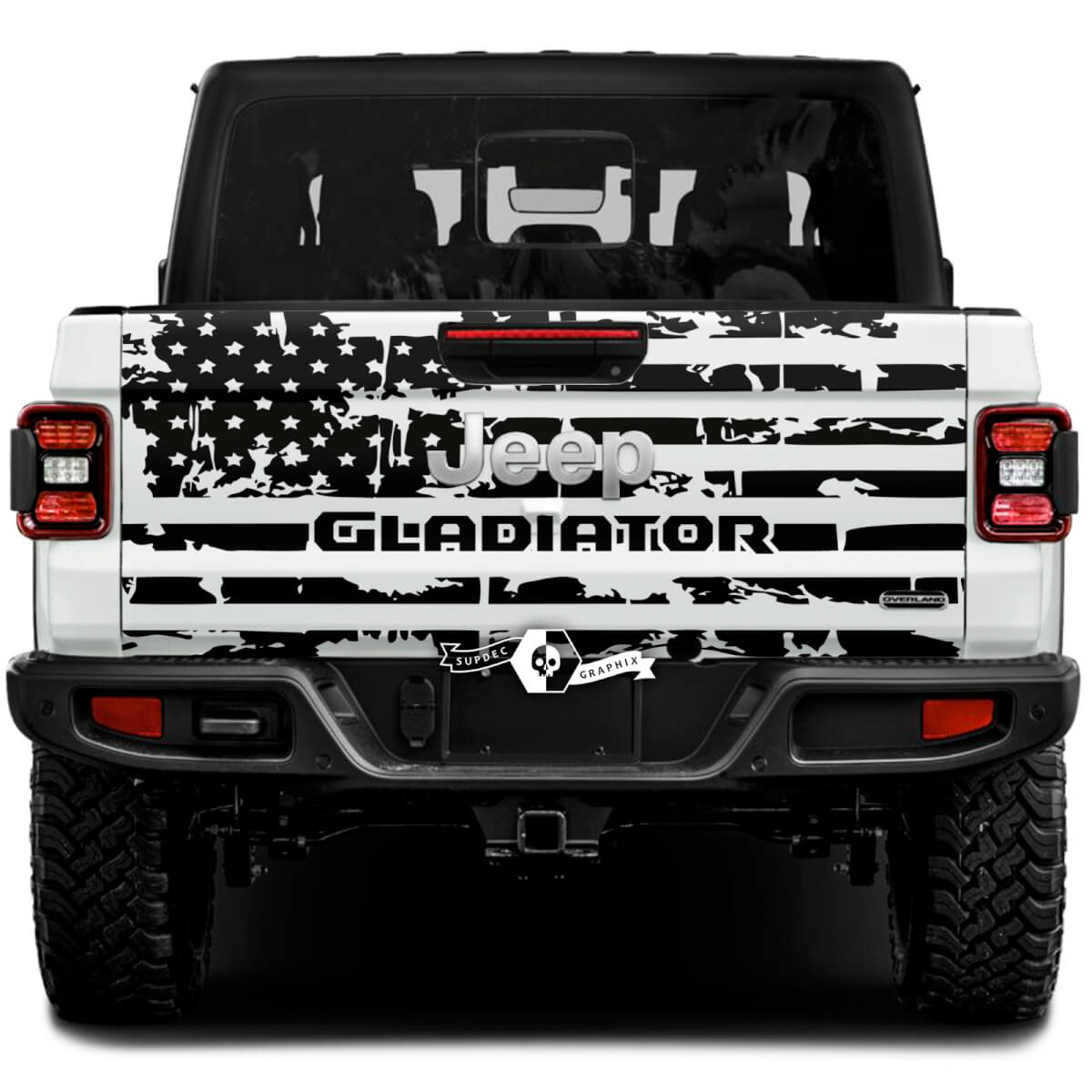 Gladiador para portón trasero con bandera de EE. UU., pegatinas de vinilo desgastadas para Jeep Gladiator

