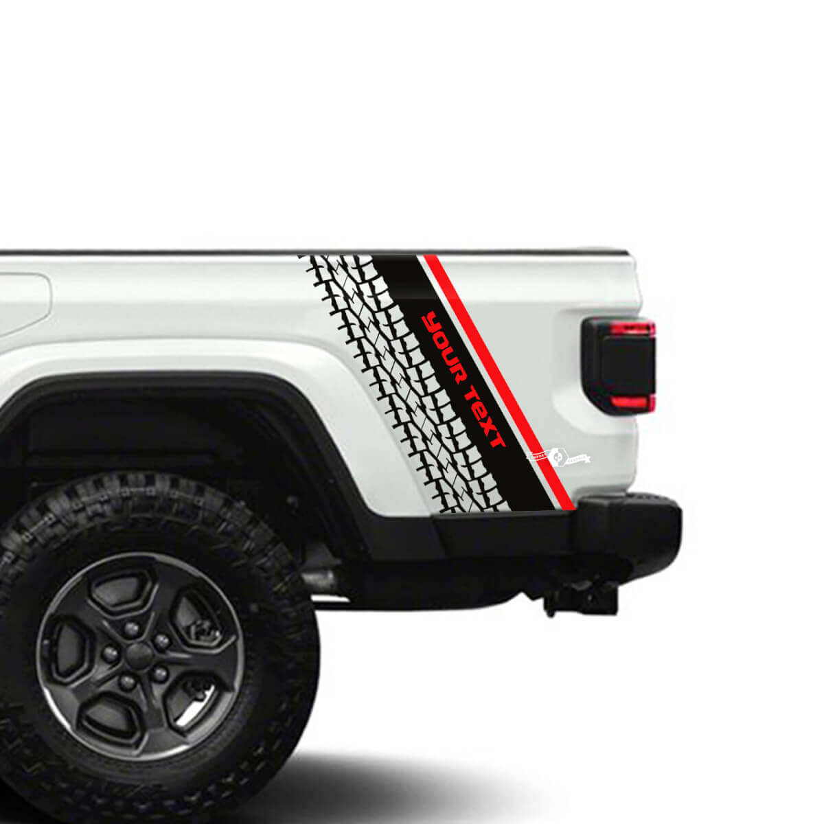 Vinilo de franja lateral trasera con diseño de huella de neumático personalizado para Jeep Gladiator