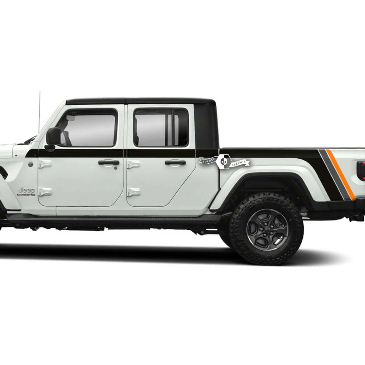 Par Jeep Gladiator puertas laterales cama guardabarros rayas estilo vinilo calcomanía pegatina kit de gráficos 3 colores
