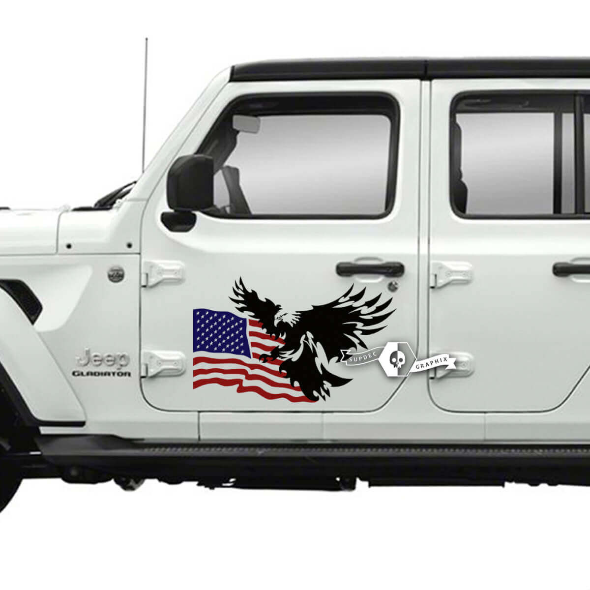 Par de pegatinas de águila calva con bandera de EE. UU. Para puerta lateral de Jeep Gladiator, calcomanías con gráficos de vinilo a rayas
