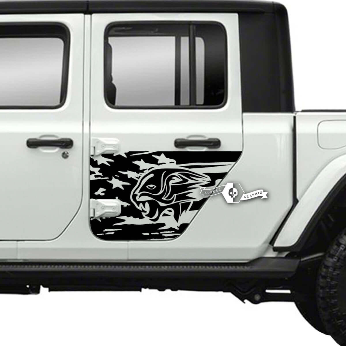 Par de pegatinas de tigre con bandera de EE. UU. Para puerta lateral de Jeep Gladiator, calcomanías con gráficos de vinilo a rayas
