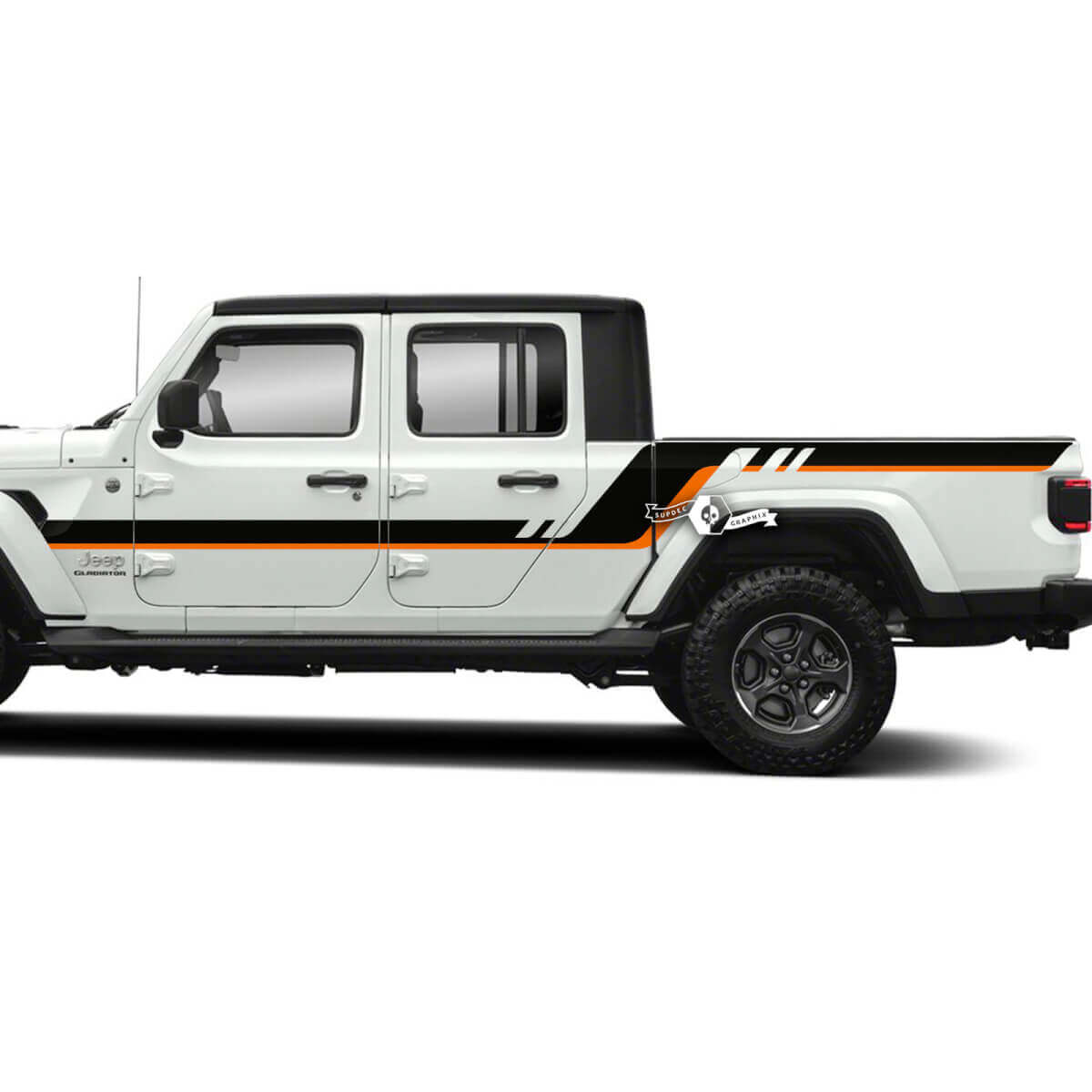 Par Jeep Gladiator puertas laterales cama guardabarros rayas estilo vinilo calcomanía pegatina kit de gráficos 2 colores

